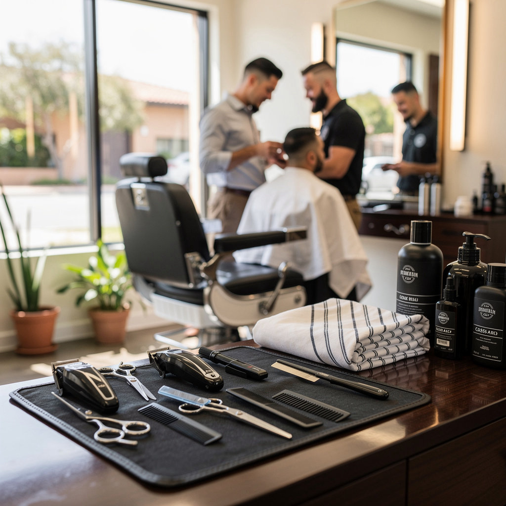 Los Amigos Barber Shop professional barber performing a clean fade haircut in Santa Barbara
